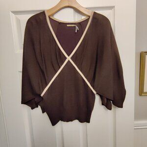 Max Studio XS Silk Blend Deep V-Neck Bat Wing Top